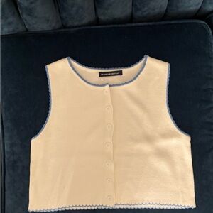 Brandy Melville Cream and Blue Button-Up Blouse